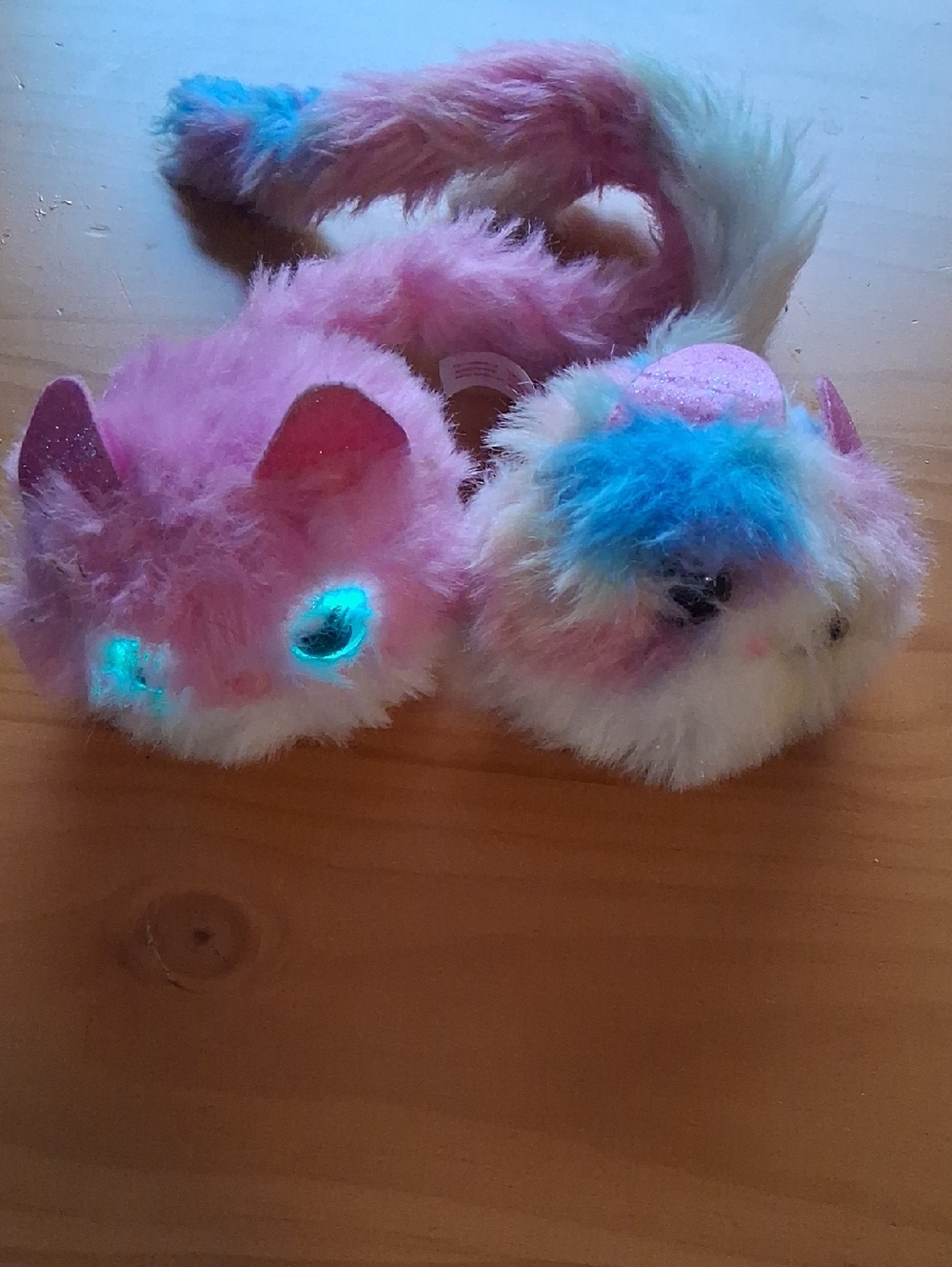 Plush Rainbow Pink Interactive Small Pet Toy with Light-Up Eyes